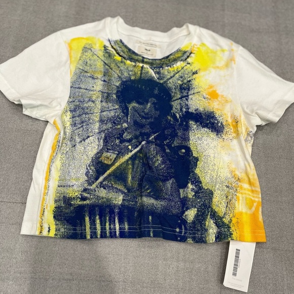 [S] Anna Sui & UO Cropped Tee CC Graphic Crop Top with Blue and Yellow Design - Picture 4 of 8